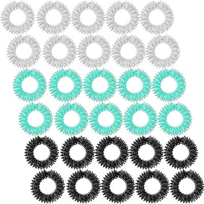 Blulu 30 Pieces Spiky Sensory Finger Rings, Spiky Finger Ring Acupressure Ring Set for Teens, Adults, Silent Stress Reducer and Massager (Black, Green, Silver)