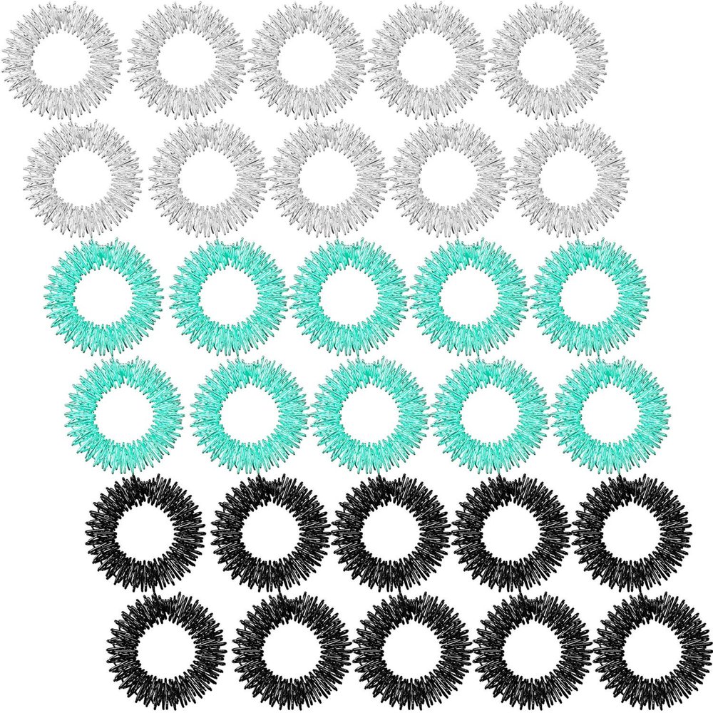 Blulu 30 Pieces Spiky Sensory Finger Rings, Spiky Finger Ring Acupressure Ring Set for Teens, Adults, Silent Stress Reducer and Massager (Black, Green, Silver)