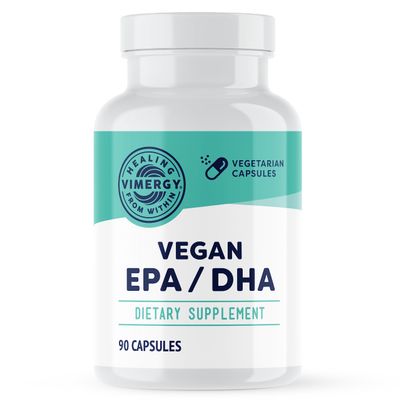 Vimergy EPA/DHA  Promotes Brain & Eye Health*  Supports Joints & Cardiovascular Health*  Kosher, Vegan & Gluten-Free  90 Capsules