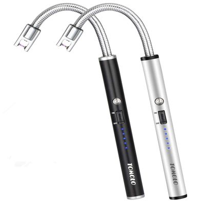 TOMOLO 2 Pack Electric Candle Lighter USB Rechargeable Flameless Windproof Arc Lighter with Flexible Neck, Safety Switch for Candle, Grill, BBQ, Camping & Kitchen (Black&Silver)