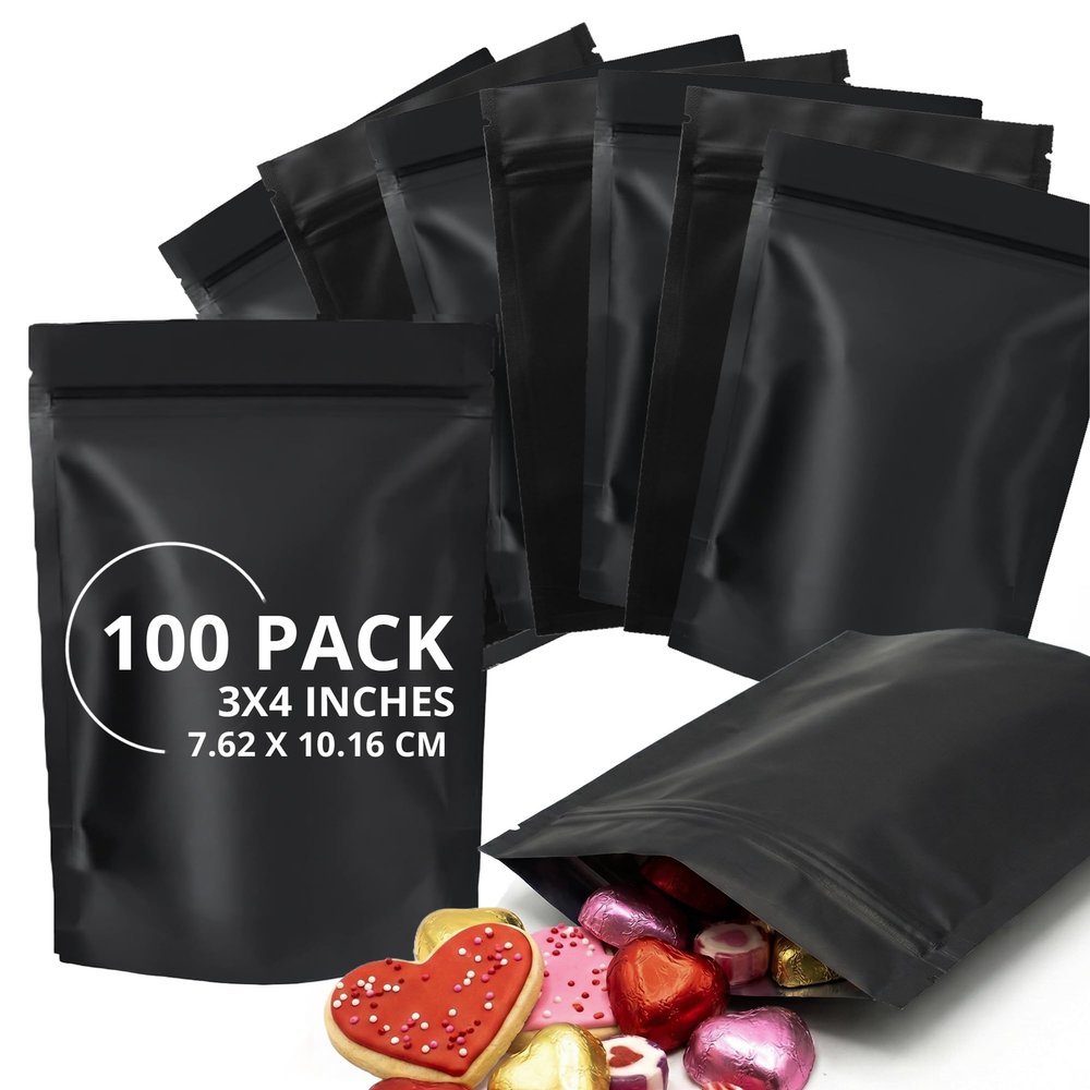 COLSEN Smell Proof Resealable Bags - Matte Black Mylar Bag 3x4 Inches (1oz) Strong Zipper Seal Pouch for Food Storage, Candy, Snacks, Jewelry, Pills, Party Favors Packaging (100pack)