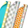 Hallmark Baby Shower Wrapping Paper Rolls - Pastel Gift Wrap Paper - Gender Neutral Clouds, ABCs, Bottles, Polka Dots, Blue, Gray Gingham (Set of 3 Rolls: 75 sq. ft. ttl.) view 1