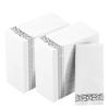 200 Disposable Hand Towels Soft and Absorbent Linen Feel Dinner Napkin Durable Decorative Bathroom Hand Napkins Good for Kitchen, Parties, Weddings, Dinners or Events White and Silver view 1