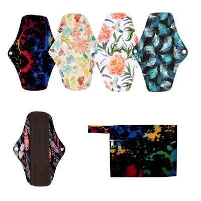 5 Cloth Menstrual Pads 1 Wet Bag M Panty Liners Reusable Washable (Ink Splatter, M Panty Liners)