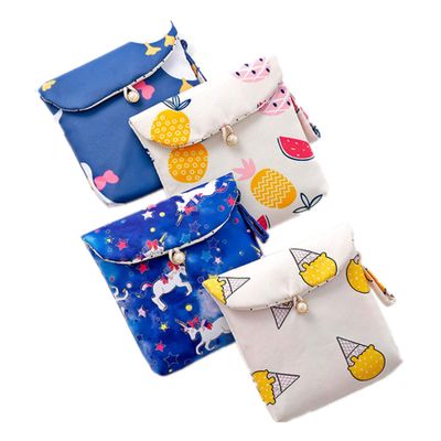 4 Pcs Cute Cotton Sanitary Napkins Bag, Menstrual Cup Pouch, Nursing Pad Holder, 5.1 x 5.1 inch Washable Organizer, Multifunction Purse for Girls Women (A)
