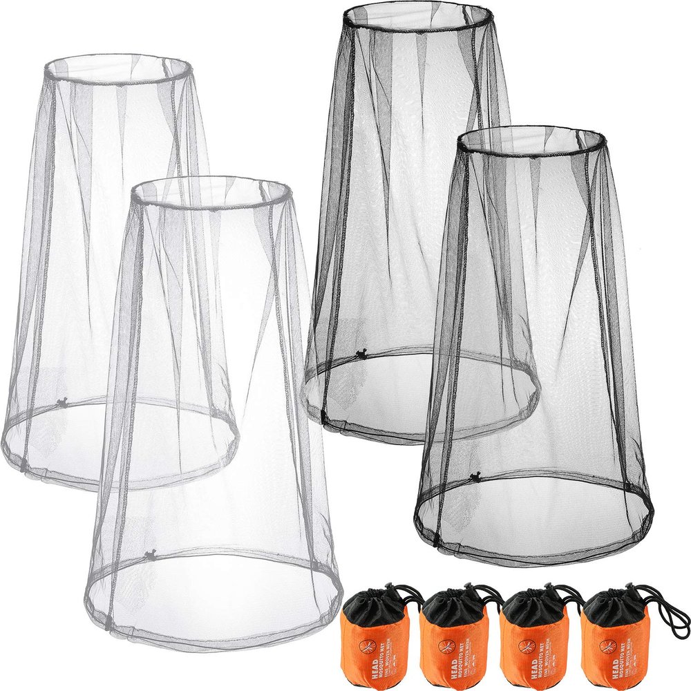 HESTYA 4 Pack Mosquito Net Face Mesh Protecting Net for Outdoor Hiking Camping Climbing Mosquito Fly Insects Preventing(Black, Gray)