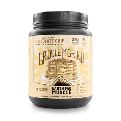 Earth Fed Muscle Griddle N' Grind Chocolate Chip Protein Pancake Mix & Waffle Mix Protein Pancakes Gluten Free, High Protein & Fiber, Just Add Water 2lbs, 13 Servings