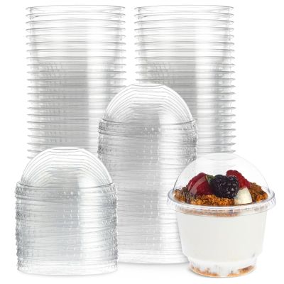Juvale Plastic Cups with Lids - 8 oz, Clear, 50 Pack - Dessert Containers with Lids & Ice Cream Containers for Parfaits & Sundaes - Clear Plastic Sundae Cups