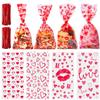 Aneco 100 Pack Valentine Cellophane Bags 10.6 x 5.1 Inch Valentine's Day Candy Cookie Bags 4 Styles Valentine Gift Bags Plastic Clear Cellophane Bags with Twist Ties for Valentine Party Favor Supplies view 1