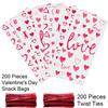 Aneco 100 Pack Valentine Cellophane Bags 10.6 x 5.1 Inch Valentine's Day Candy Cookie Bags 4 Styles Valentine Gift Bags Plastic Clear Cellophane Bags with Twist Ties for Valentine Party Favor Supplies view 3
