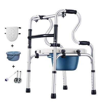 Folding Walker Walking Frame with Wheels, Lightweight Aluminium Rollator Toilet Max Load Capacity 180kg