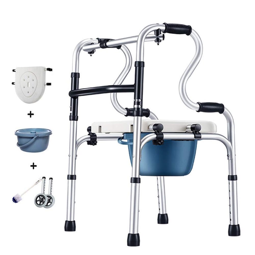 Folding Walker Walking Frame with Wheels, Lightweight Aluminium Rollator Toilet Max Load Capacity 180kg