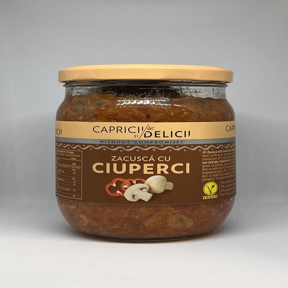 Zacusca cu Ciuperci I Mushroom Spread Zacusca I Ready to Eat I No preservatives, additives or artificial colors I Vegan I Capricii si Delicii 500 gr