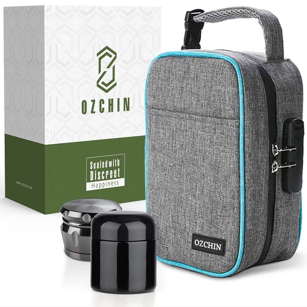 OZCHIN Large Smell Proof Bag with Combination Lock Odor Proof Lock Box Travel Storage Case Activated Charcoal Bag Great Christmas Gift (Grey)