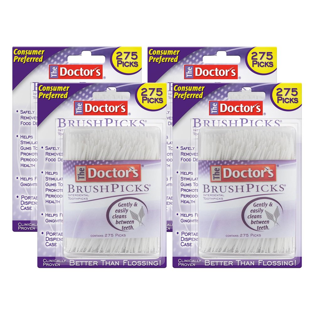 The Doctor's BrushPicks, Interdental Brushes & Dental Picks, Gently Remove Food Debris from Braces & Dental Work, 275 Count, Pack of 4