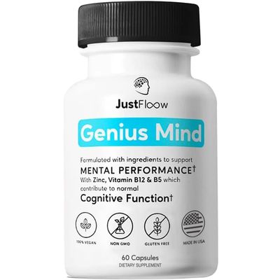 JustFloow Genius Mind Nootropic Brain Supplement, Support Cognitive Function, Energy Levels, Focus & Memory Function - 17 Brain Boosting Ingredients Including Lions Mane, Bacopa, Ginkgo & Vitamin B12