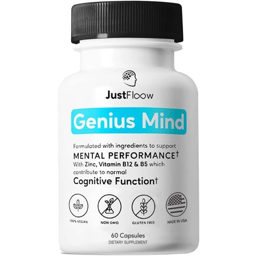 JustFloow Genius Mind Nootropic Brain Supplement, Support Cognitive Function, Energy Levels, Focus & Memory Function - 17 Brain Boosting Ingredients Including Lions Mane, Bacopa, Ginkgo & Vitamin B12