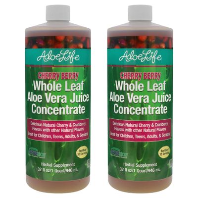 Aloe Life - Whole Leaf Aloe Vera Juice, Organic, Gluten-Free (Cherry Berry, 32 oz) | 2-Pack