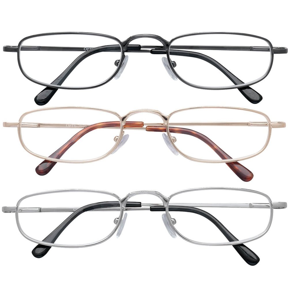 Spring Hinge Reading Glasses, 3 Pack, 1.50X, Gold/Chrome/Silver