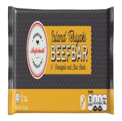 Aufschnitt Beef Bars - High Protein Snack with Grass Fed Beef - Kosher, and Keto Friendly - Island Teriyaki Flavor with Pineapple and Chia Seeds, 6 Count
