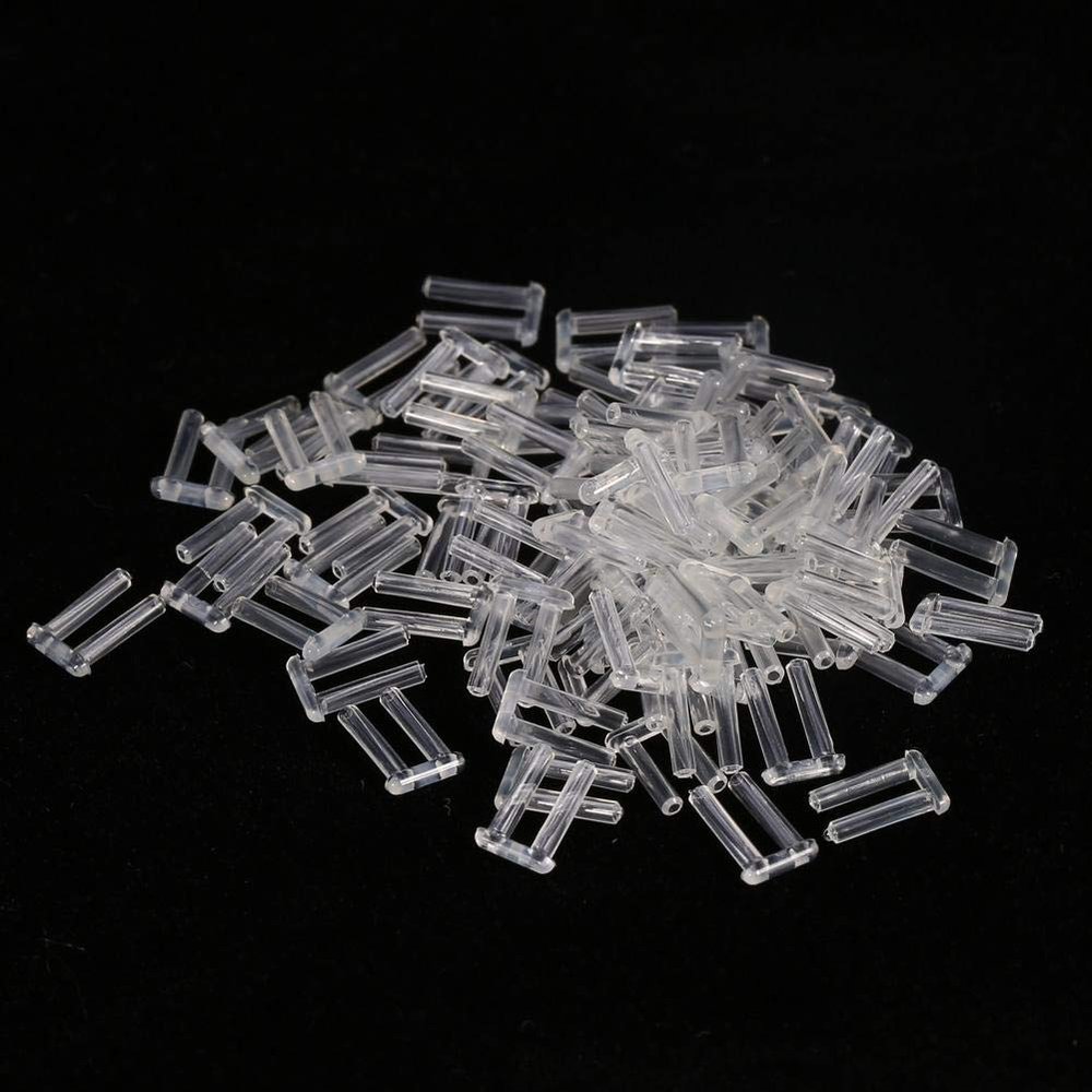 100pcs Rimless Frame Sleeves, Clear Plastic Compression Sleeves/Plugs for Rimless Glasses Fixing Tools(pack of 100) (1.5 * 0.8 * 7.0mm)