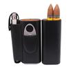 AMANCY Handy Cedar Wood Lined 2 Holder Black Cigar Case Flask Set with 2 Oz Stainless Steel Flask and Cutter view 2