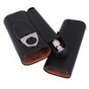 AMANCY Handy Cedar Wood Lined 2 Holder Black Cigar Case Flask Set with 2 Oz Stainless Steel Flask and Cutter view 3