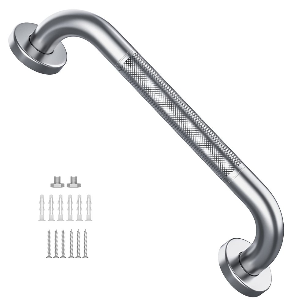 12 Inch Anti Slip Shower Grab Bar, Munzong Stainless Steel Bathroom Grab Bar, Satin Brushed Nickel Knurled Bathroom Balance Bar,Safety Hand Rail Support Handicap Elderly Senior Assist Bath Handle
