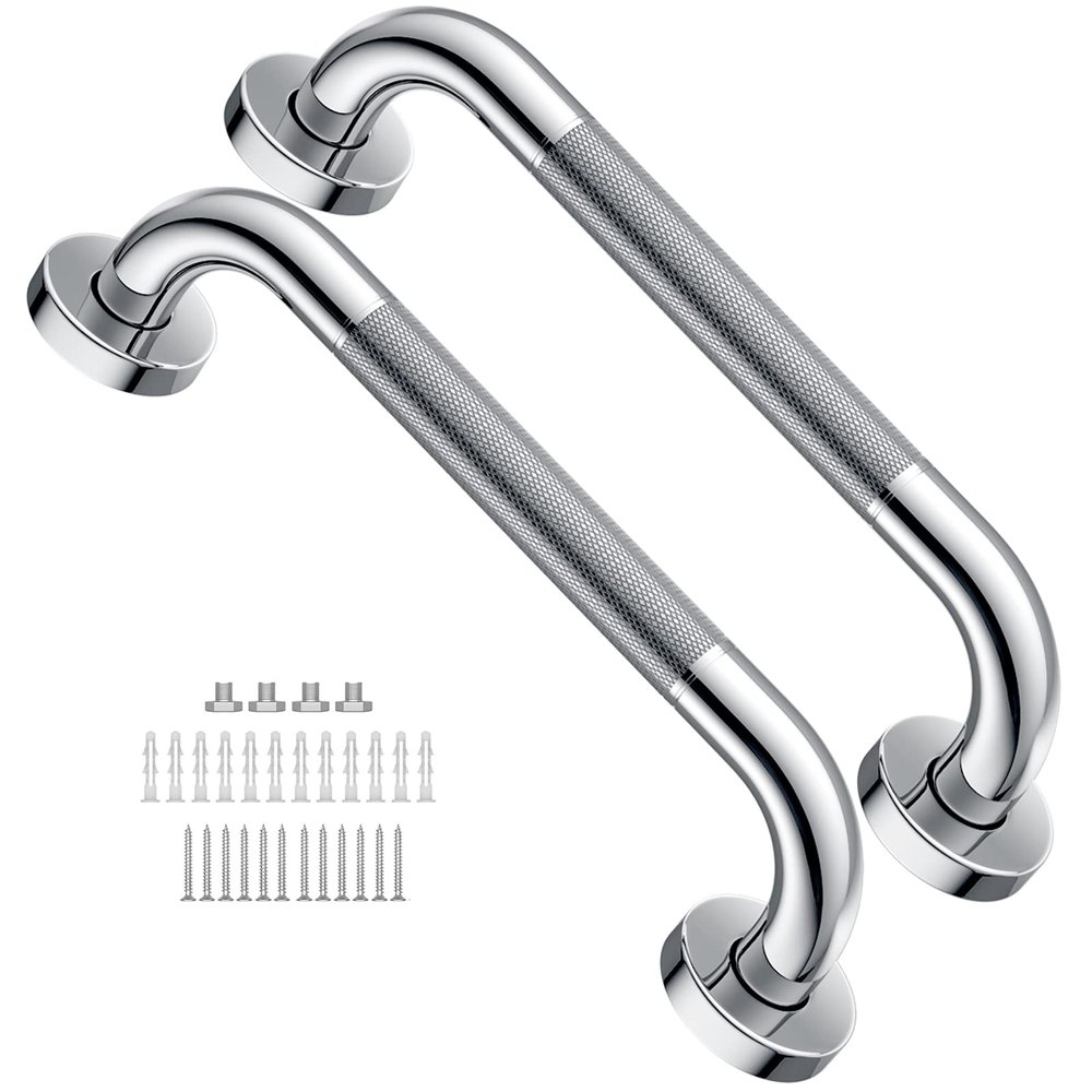 12 Inch Anti Slip Shower Grab Bar 2 Pack, Munzong Stainless Steel Bathroom Grab Bar, Satin Brushed Nickel Bathroom Balance Bar,Safety Hand Rail Support Elderly Senior Assist Handle