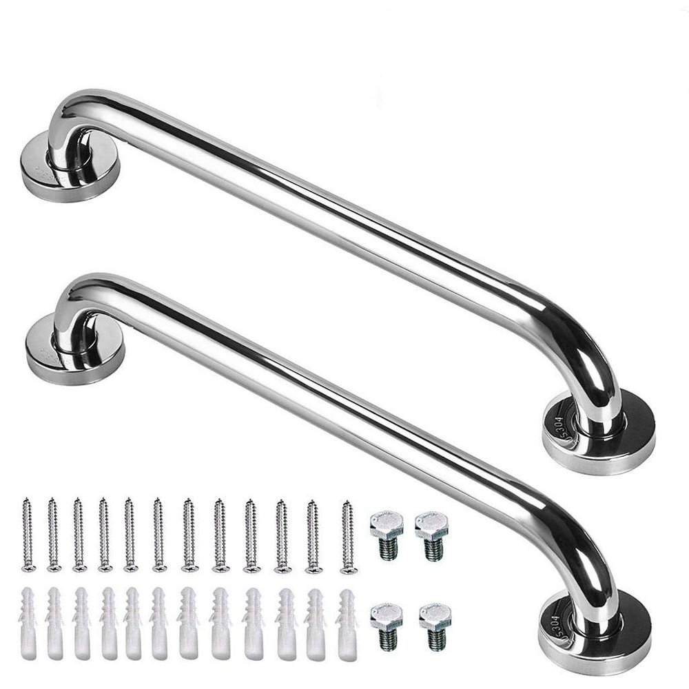 16 Inch Stainless Steel Shower Grab Bar 2 Pack, Munzong Balance Handrail Shower Bar - Bathroom, Bathtub Mounted Safety Hand Support Rail, Handicap, Elderly, Disabled, Injury, Senior Assist Bath Handle