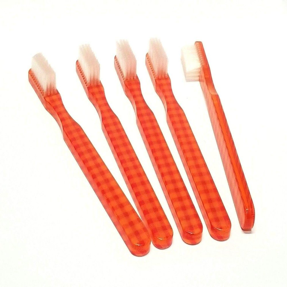 5-PACK New FUN Orange Checker Vintage Toothbrushes By Alan Stuart of New York