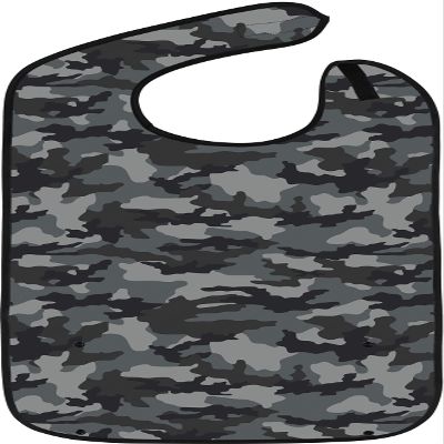 Adult Bibs for Eating: Reusable Bib with Crumb Catcher Pocket - For Men and Women (Gray Camo)