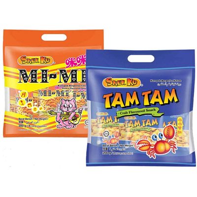 Snek Ku Malaysia Tam Tam Crab Flavour MiMi Prawn Flavour Snack Food Biscuit Biskut Tea Time Biskuat Halal 200g x 1 Pack (Prawn Flavour)