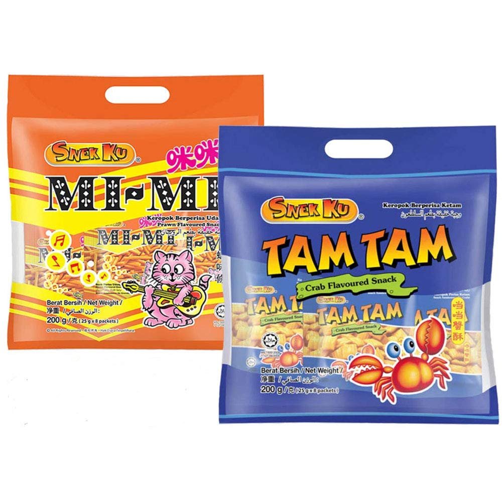 Snek Ku Malaysia Tam Tam Crab Flavour MiMi Prawn Flavour Snack Food Biscuit Biskut Tea Time Biskuat Halal 200g x 1 Pack (Prawn Flavour)