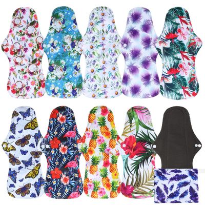 10 Pcs Resuable Heavy Flow Menstrual Pads Set, Including 1Pc Mini Wet Bag + 9Pcs Bamboo Charcoal Heavy Flow Waterproof Mama Cloth Sanitary Napkins Menstrual Pads
