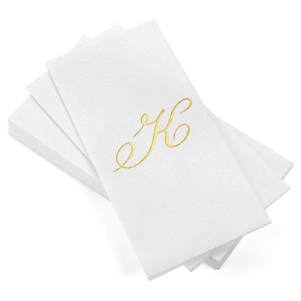 AH AMERICAN HOMESTEAD Disposable Hand Towels for Bathroom 50 Count - Guest Bathroom Essentials -Bathroom Paper Towels - Monogrammed Disposable Napkins - Wedding Napkins in Paper Towel Tray (Gold, K)