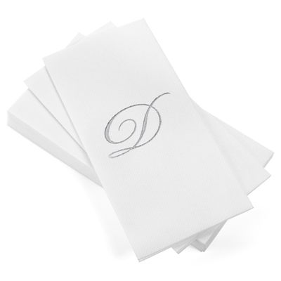 AH AMERICAN HOMESTEAD Disposable Hand Towels for Bathroom - Guest Bathroom Essentials - Monogrammed Disposable Napkins - Wedding Napkins in Paper Towel Tray (Silver D, 50 Count)