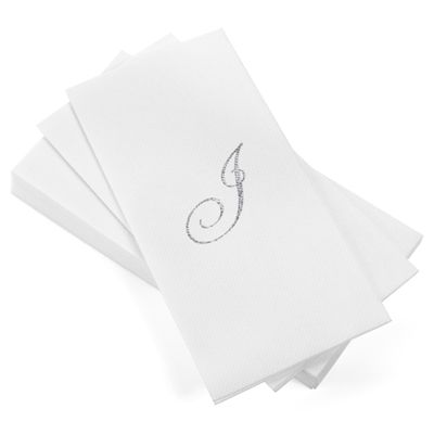 AMERICAN HOMESTEAD Disposable Hand Towels - Silver Foil Monogrammed Guest Napkins - Linen-Like Bathroom Paper Towels for Guests - Perfect Wedding and Party Napkins - 50 Count (Silver I)