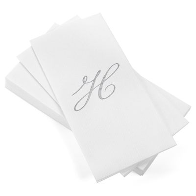 AH AMERICAN HOMESTEAD Disposable Hand Towels for Bathroom 50 Count - Guest Bathroom Essentials -Bathroom Paper Towels - Monogrammed Disposable Napkins - Wedding Napkins in Paper Towel Tray (Silver, H)