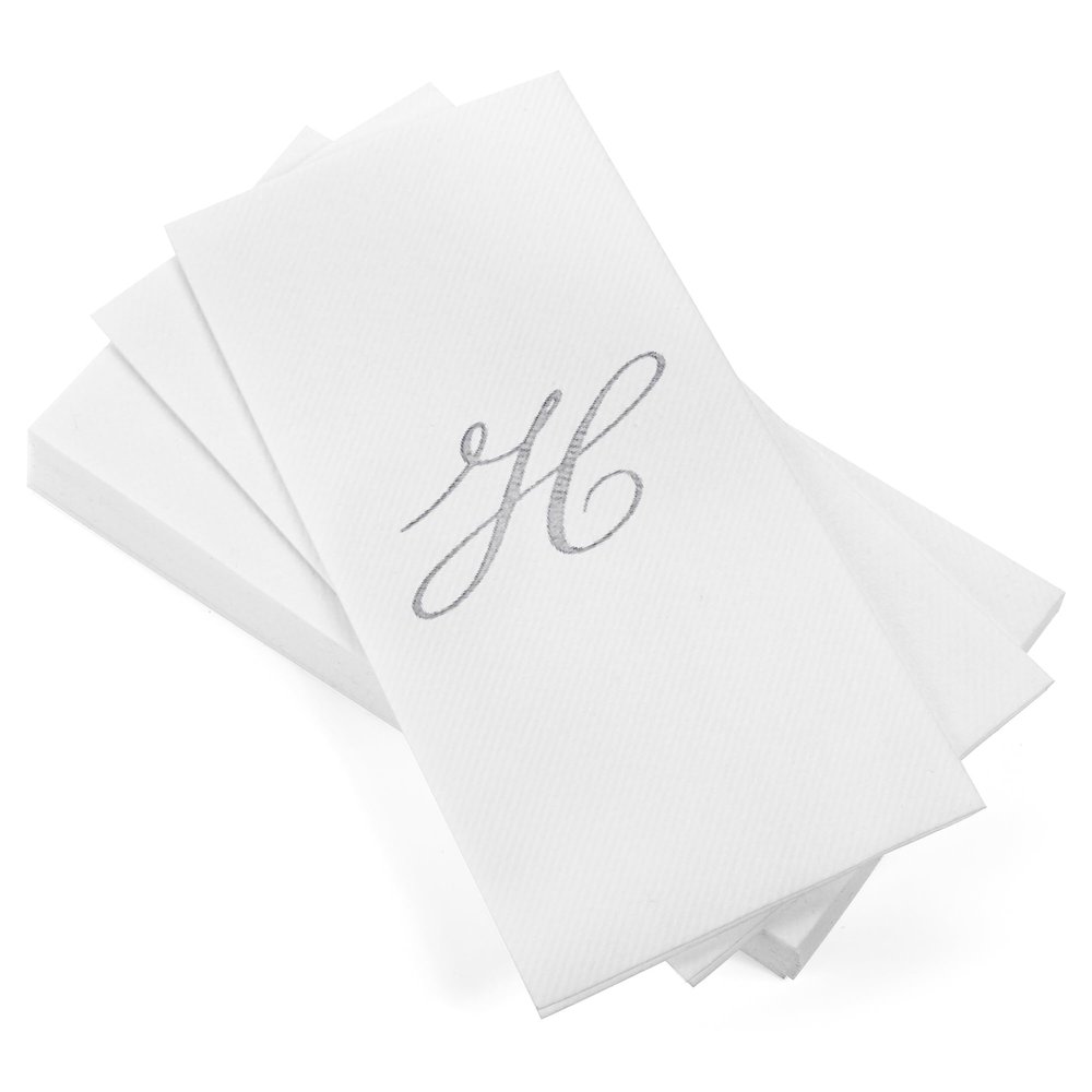 AH AMERICAN HOMESTEAD Disposable Hand Towels for Bathroom 50 Count - Guest Bathroom Essentials -Bathroom Paper Towels - Monogrammed Disposable Napkins - Wedding Napkins in Paper Towel Tray (Silver, H)