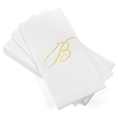 AH AMERICAN HOMESTEAD Disposable Hand Towels for Bathroom 50 Count - Guest Bathroom Essentials -Bathroom Paper Towels - Monogrammed Disposable Napkins - Wedding Napkins in Paper Towel Tray (Gold, B)