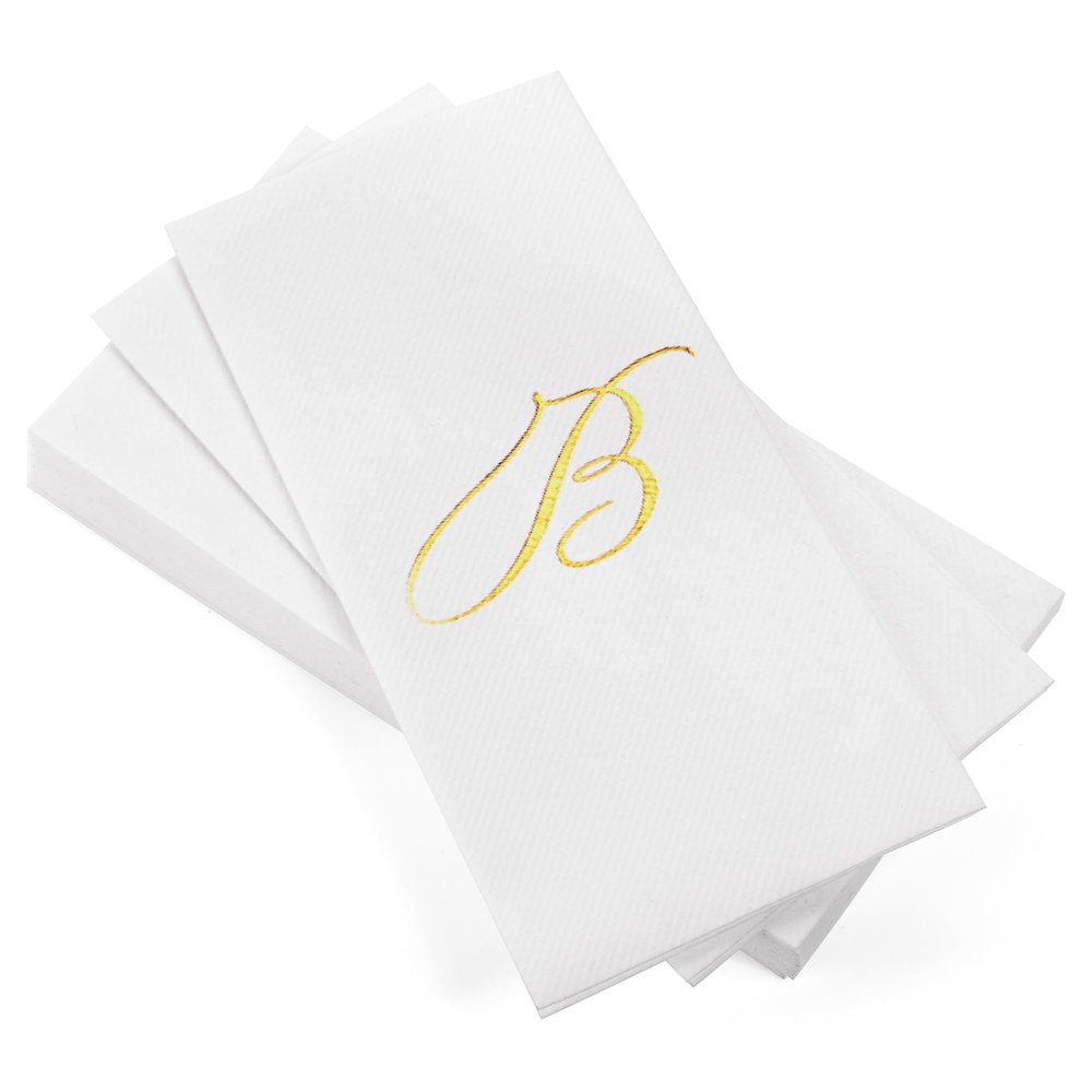 AH AMERICAN HOMESTEAD Disposable Hand Towels for Bathroom 50 Count - Guest Bathroom Essentials -Bathroom Paper Towels - Monogrammed Disposable Napkins - Wedding Napkins in Paper Towel Tray (Gold, B)
