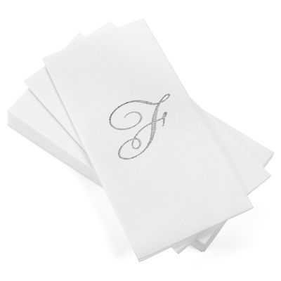 AMERICAN HOMESTEAD Disposable Hand Towels - Silver Foil Monogrammed Guest Napkins - Linen-Like Bathroom Paper Towels for Guests - Perfect Wedding and Party Napkins - 50 Count (Silver F)