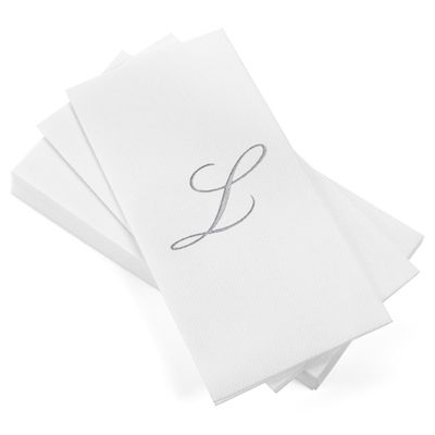 AMERICAN HOMESTEAD Disposable Hand Towels - Silver Foil Monogrammed Guest Napkins - Linen-Like Bathroom Paper Towels for Guests - Perfect Wedding and Party Napkins - 50 Count (Silver L)