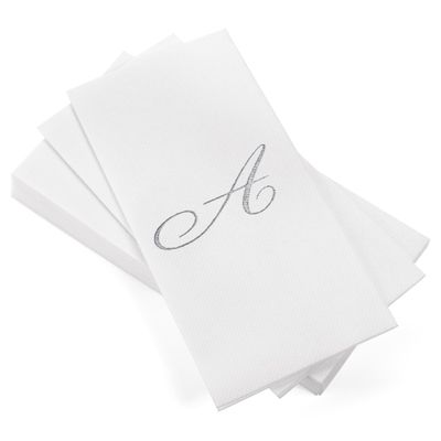 AMERICAN HOMESTEAD Disposable Hand Towels - Silver Foil Monogrammed Guest Napkins - Linen-Like Bathroom Paper Towels for Guests - Perfect Wedding and Party Napkins - 50 Count (Silver A)