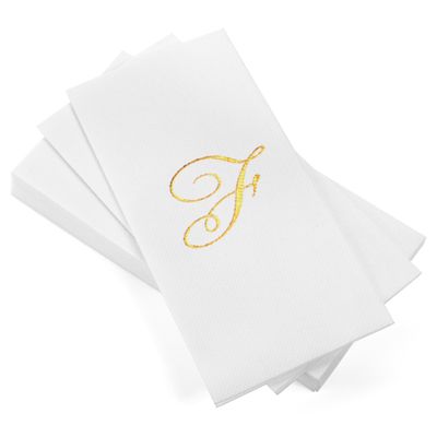 AH AMERICAN HOMESTEAD Disposable Hand Towels for Bathroom 50 Count - Guest Bathroom Essentials -Bathroom Paper Towels - Monogrammed Disposable Napkins - Wedding Napkins in Paper Towel Tray (Gold, F)