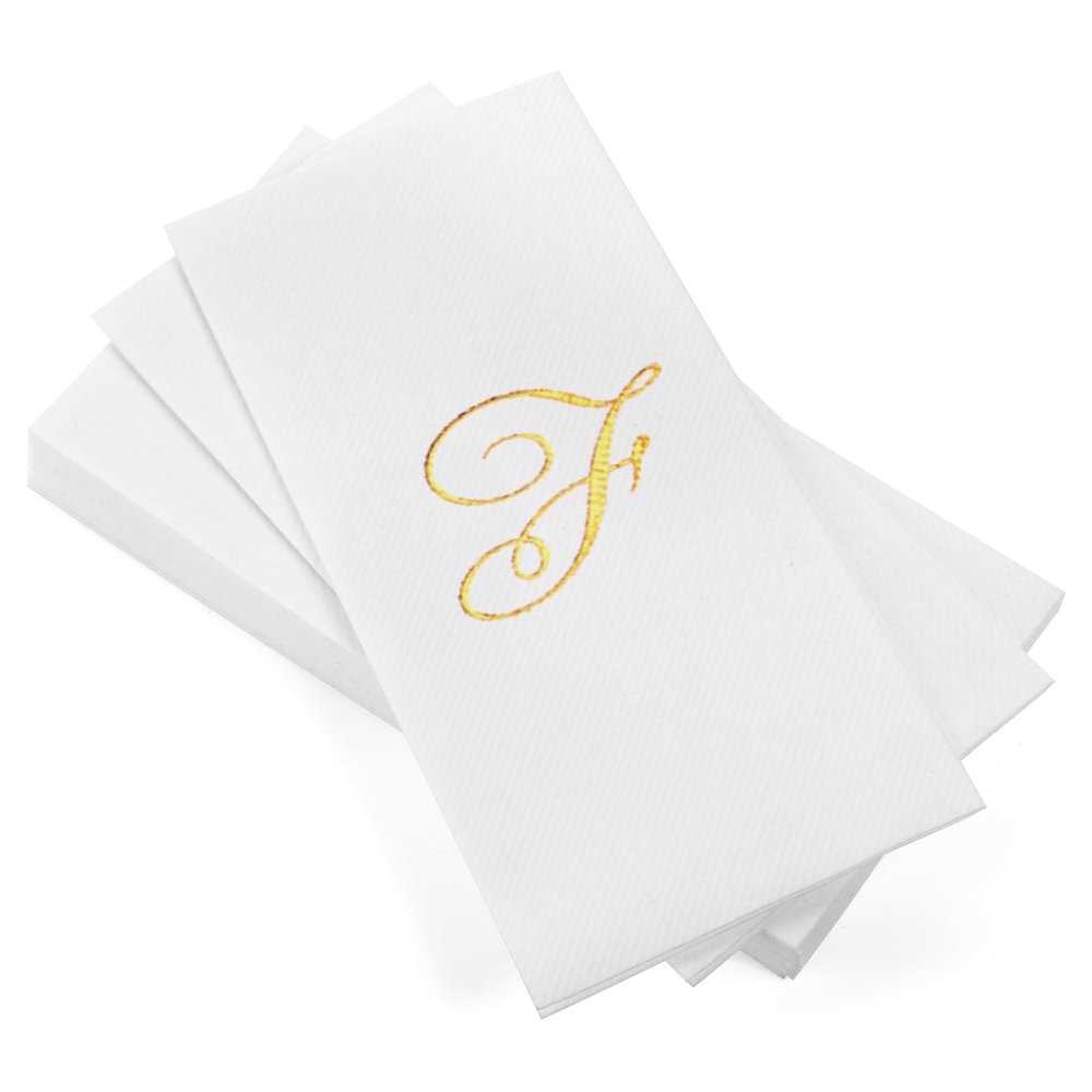 AH AMERICAN HOMESTEAD Disposable Hand Towels for Bathroom 50 Count - Guest Bathroom Essentials -Bathroom Paper Towels - Monogrammed Disposable Napkins - Wedding Napkins in Paper Towel Tray (Gold, F)