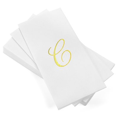 AMERICAN HOMESTEAD Disposable Hand Towels - Gold Foil Monogrammed Guest Napkins - Linen-Like Bathroom Paper Towels for Guests - Perfect Wedding and Party Napkins - 50 Count (Gold C)