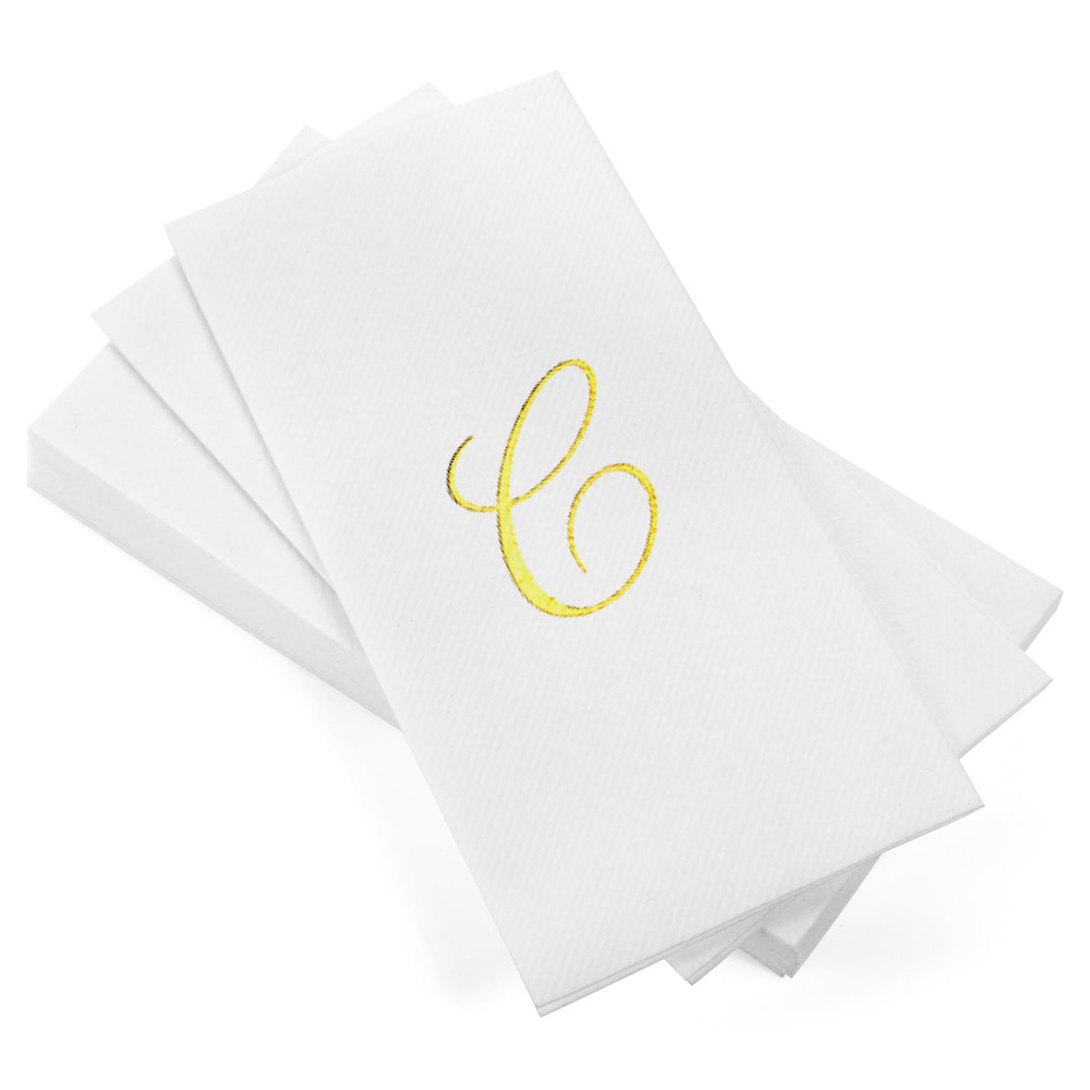 AMERICAN HOMESTEAD Disposable Hand Towels - Gold Foil Monogrammed Guest Napkins - Linen-Like Bathroom Paper Towels for Guests - Perfect Wedding and Party Napkins - 50 Count (Gold C)