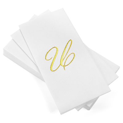 AMERICAN HOMESTEAD Disposable Hand Towels - Gold Foil Monogrammed Guest Napkins - Linen-Like Bathroom Paper Towels for Guests - Perfect Wedding and Party Napkins - 50 Count (Gold U)